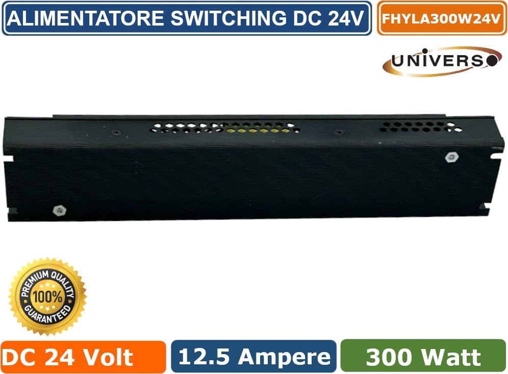 ALIMENTATORE SLIM METALLICO STABILIZZATO SWITCHING TRIMMER 220V-24V 12.5A 300 WATT COLORE NERO - 3