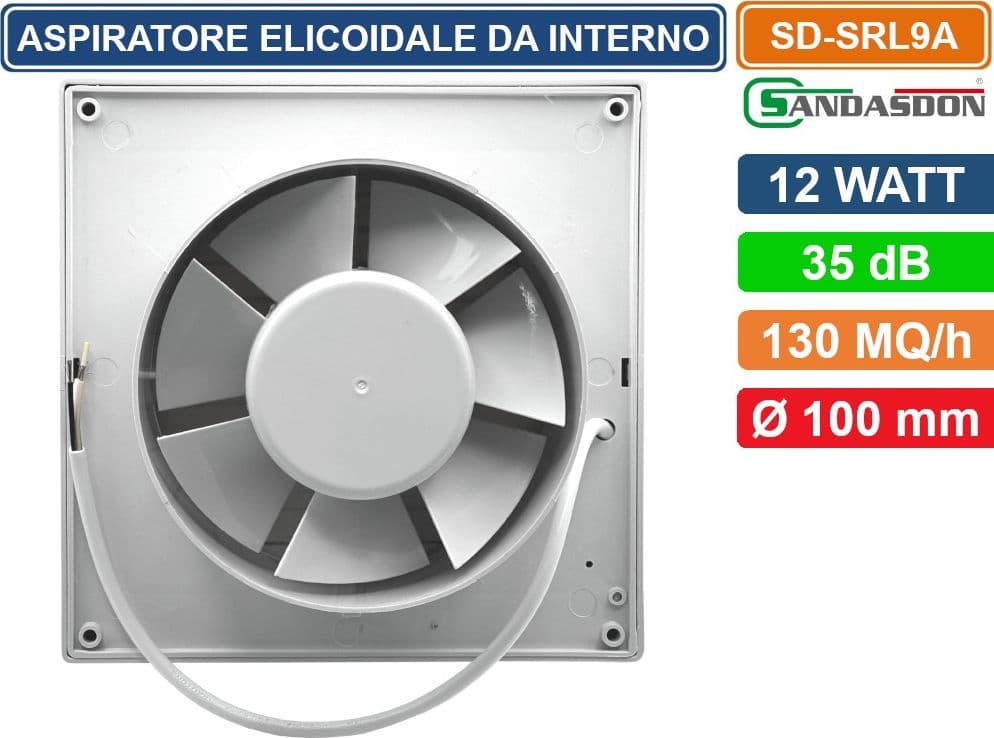 ASPIRATORE ELICOIDALE DA INTERNO MONTAGGIO A PARETE 12W COPERTURA 130MQ/H IPX4 - 2