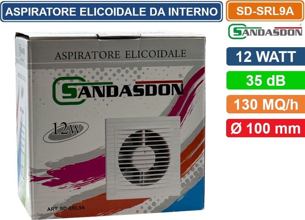 ASPIRATORE ELICOIDALE DA INTERNO MONTAGGIO A PARETE 12W COPERTURA 130MQ/H IPX4 - 3