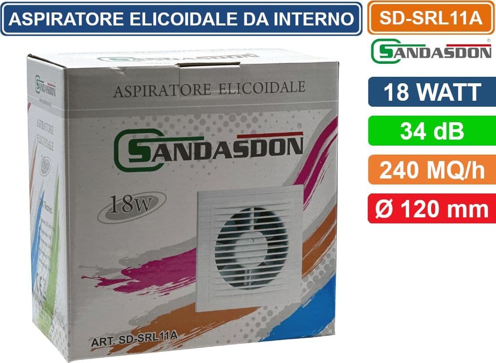 ASPIRATORE ELICOIDALE DA INTERNO MONTAGGIO A PARETE 18W COPERTURA 240MQ/H IPX4 - 3