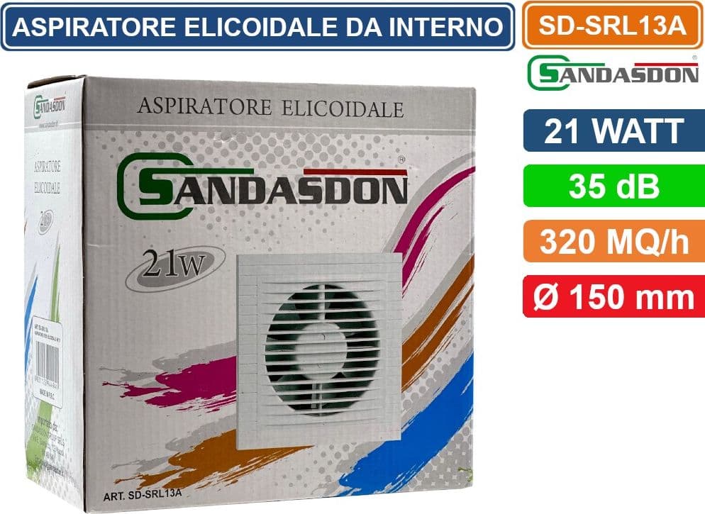 ASPIRATORE ELICOIDALE DA INTERNO MONTAGGIO A PARETE 21W COPERTURA 320MQ/H IPX4 - 3