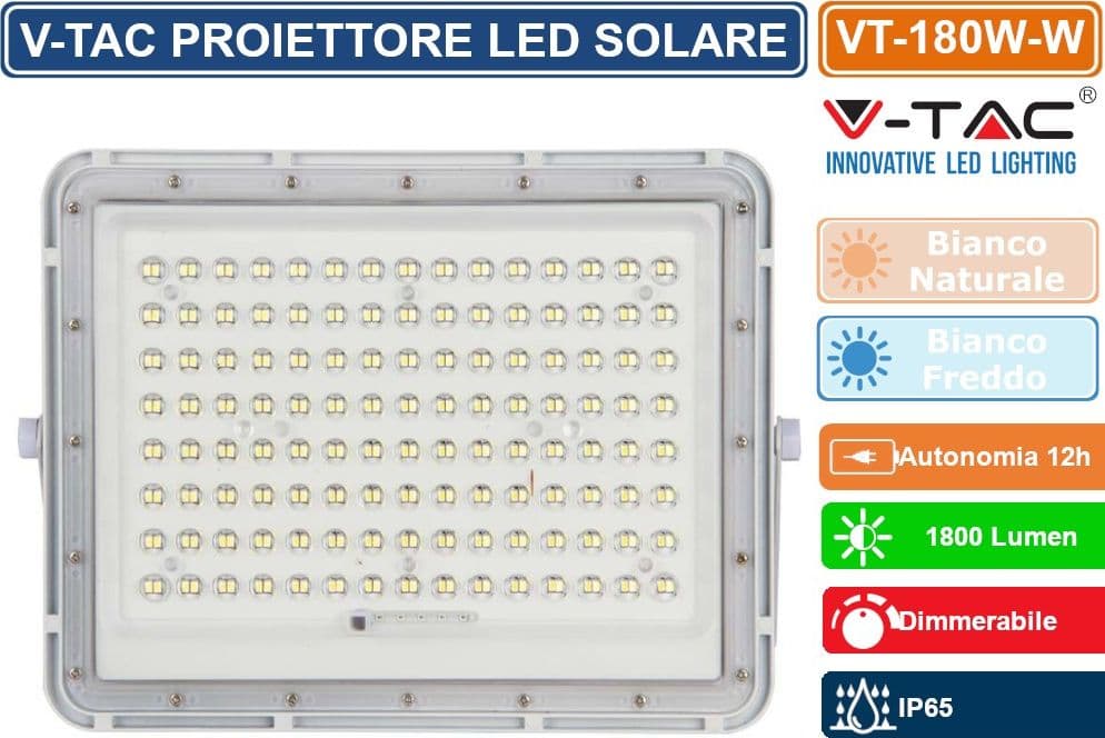 V-TAC VT-180W FARO LED FLOODLIGHT 20W IP65 COLORE BIANCO CON PANNELLO SOLARE E TELECOMANDO - SKU 7846 / 7845 - 4