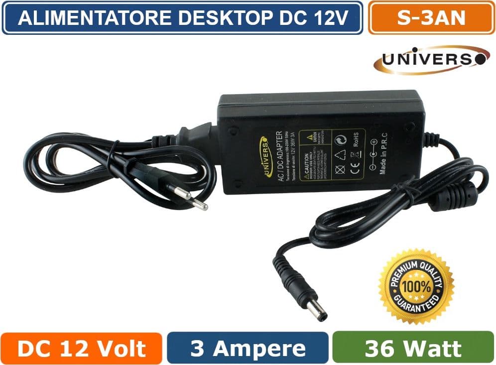 ALIMENTATORE DESKTOP SWITCHING 12V 3A 36W PER ILLUMINAZIONE E CCTV TELECAMERA CIRCUITO CHIUSO - 2
