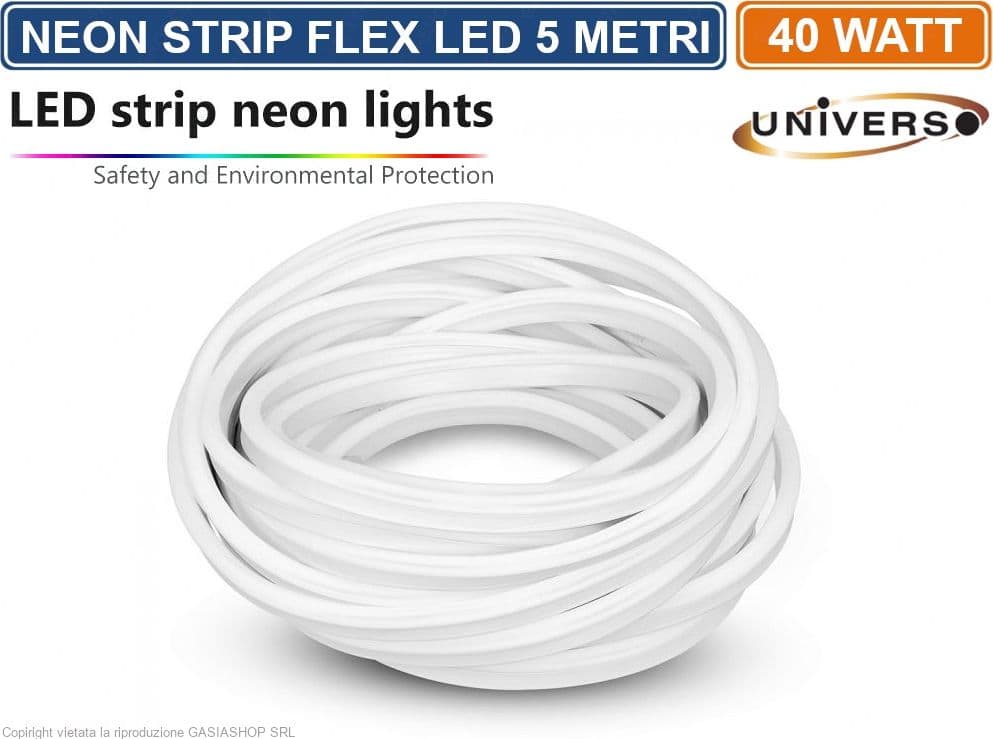 STRISCIA STRIP LED NEON FLEX 5 METRI DC 12V IMPERMEABILE DA ESTERNO IP65 MODELLABILE - 2