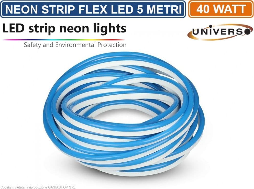 STRISCIA STRIP LED NEON FLEX 5 METRI DC 12V IMPERMEABILE DA ESTERNO IP65 MODELLABILE - 5