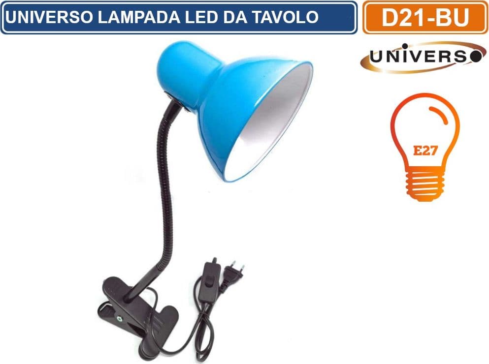 LAMPADA DA TAVOLO CON CLIPS DI FISSAGGIO E BRACCIO FLESSIBILE ATTACCO E27 DISPONIBILE CON COLORI ASSORTITI - 3
