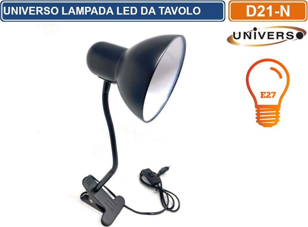 LAMPADA DA TAVOLO CON CLIPS DI FISSAGGIO E BRACCIO FLESSIBILE ATTACCO E27 DISPONIBILE CON COLORI ASSORTITI - 4