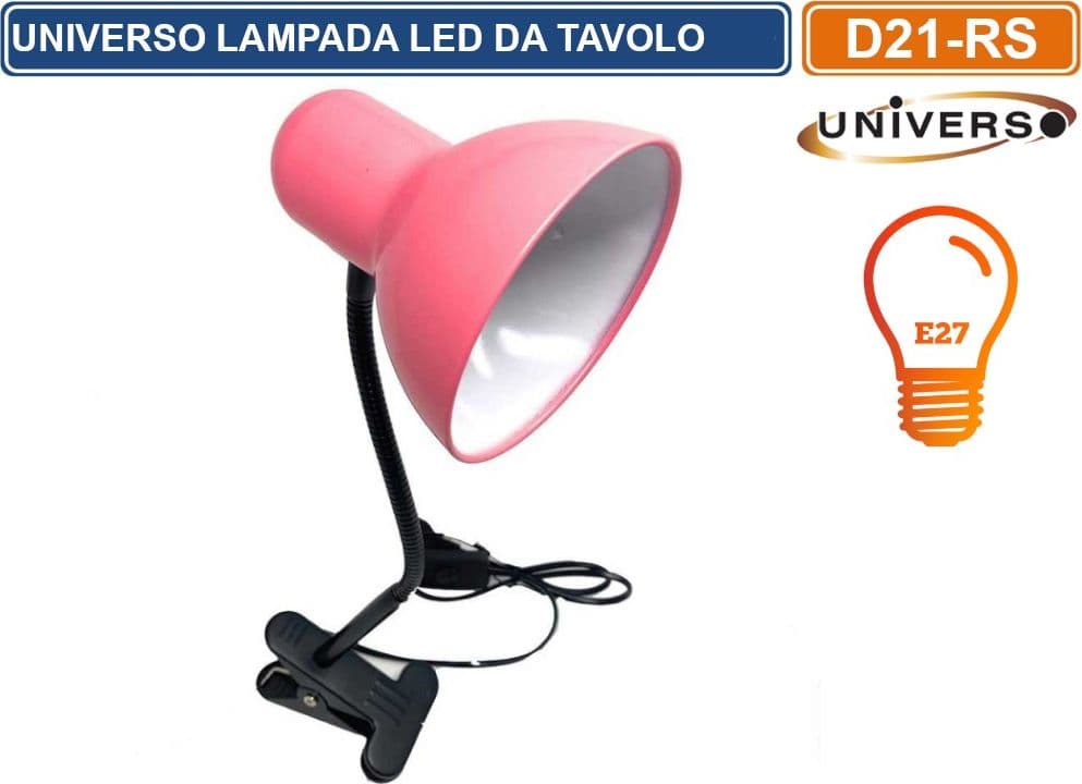 LAMPADA DA TAVOLO CON CLIPS DI FISSAGGIO E BRACCIO FLESSIBILE ATTACCO E27 DISPONIBILE CON COLORI ASSORTITI - 5