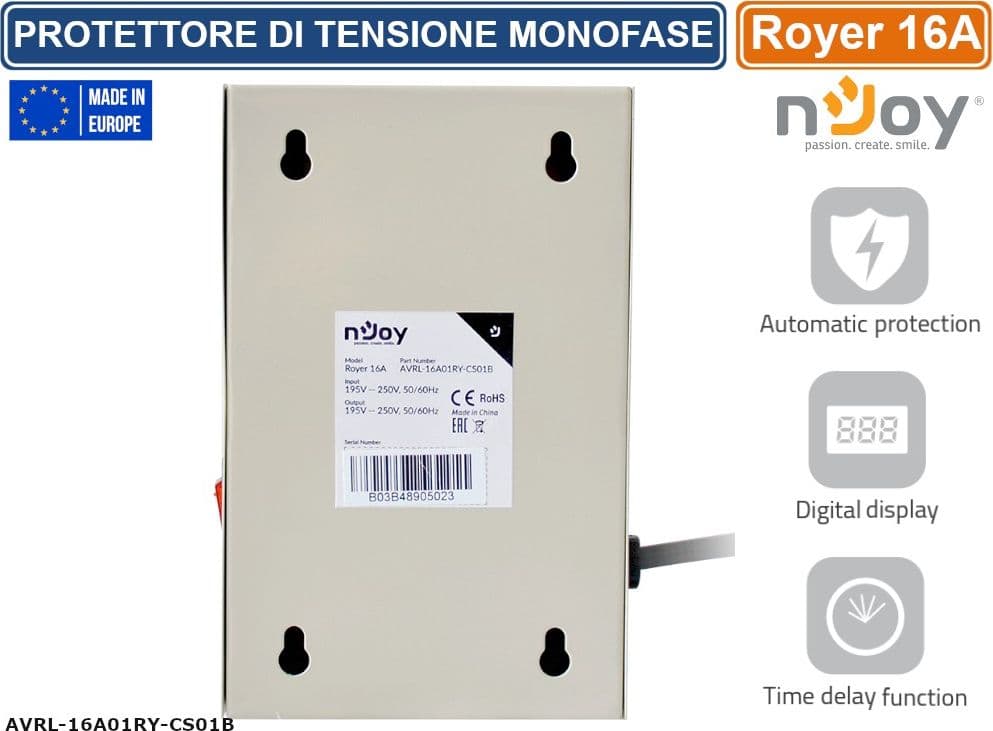 PROTETTORE DI TENSIONE MONOFASE AC 220V 16A PROTEZIONE DA SOVRATENSIONE E  SOTTOTENSIONE CON DISTACCO AUTOMATICO - 5