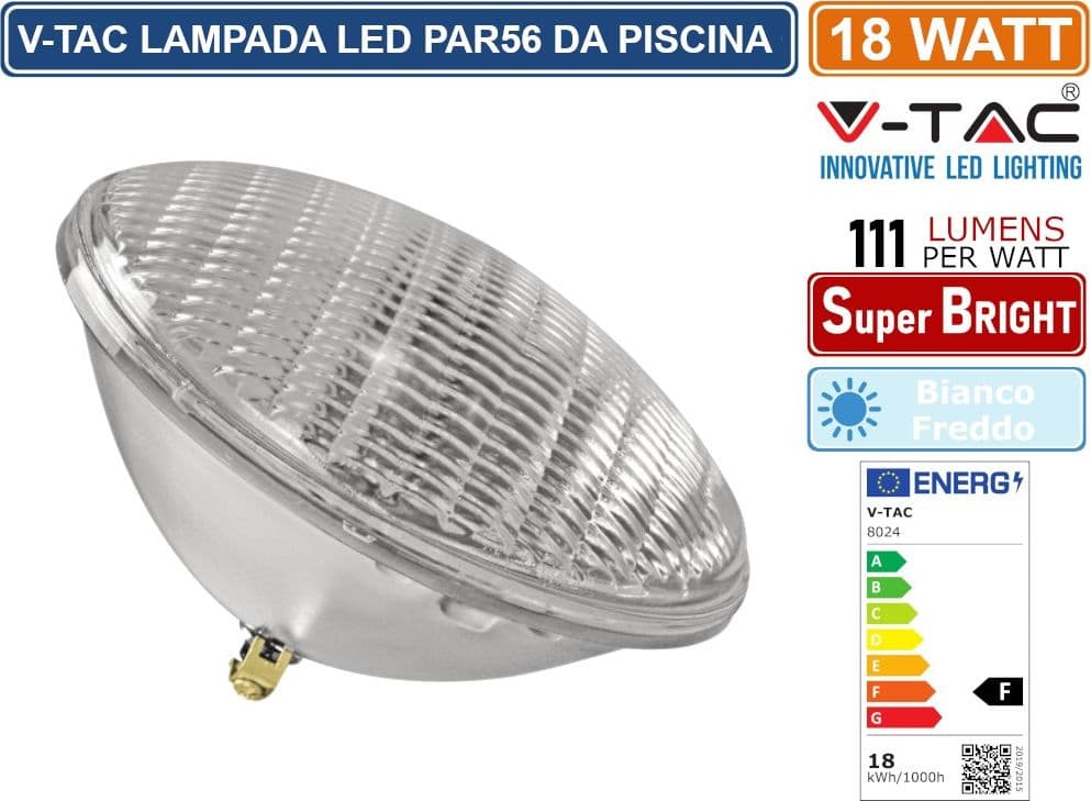 V-TAC VT-12118 LAMPADA LED PAR56 18W SMD DA PISCINA IP68 12V IN VETRO - SKU 8024 - 2
