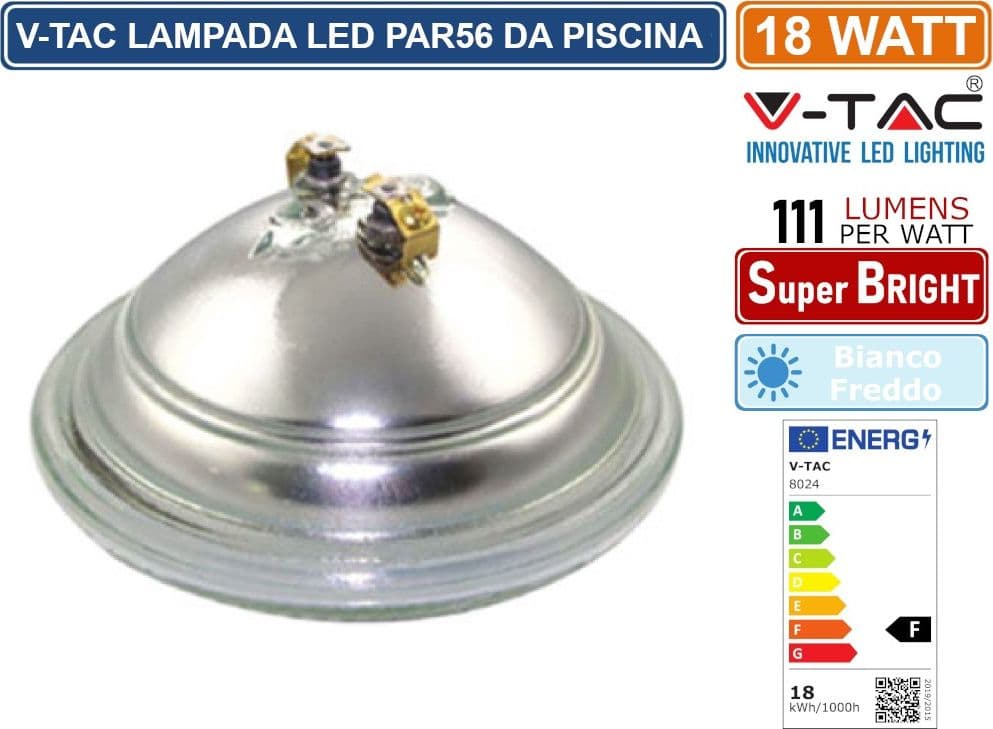 V-TAC VT-12118 LAMPADA LED PAR56 18W SMD DA PISCINA IP68 12V IN VETRO - SKU 8024 - 3