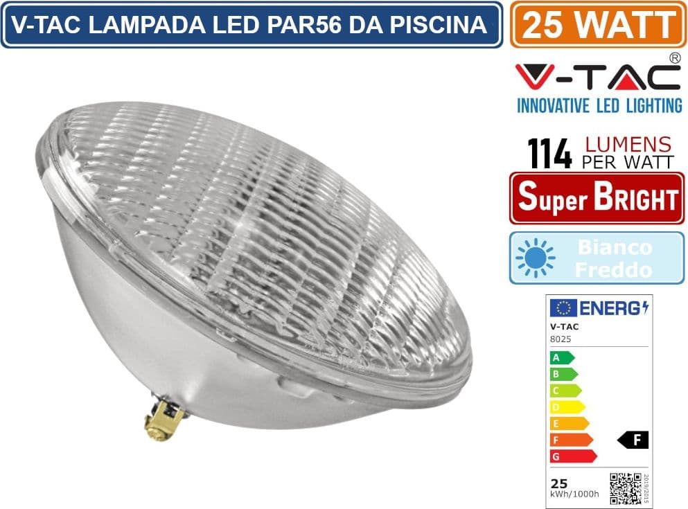 V-TAC VT-12125 LAMPADA LED PAR56 25W SMD DA PISCINA IP68 12V IN VETRO - SKU 8025 - 2