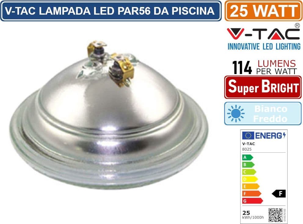 V-TAC VT-12125 LAMPADA LED PAR56 25W SMD DA PISCINA IP68 12V IN VETRO - SKU 8025 - 3