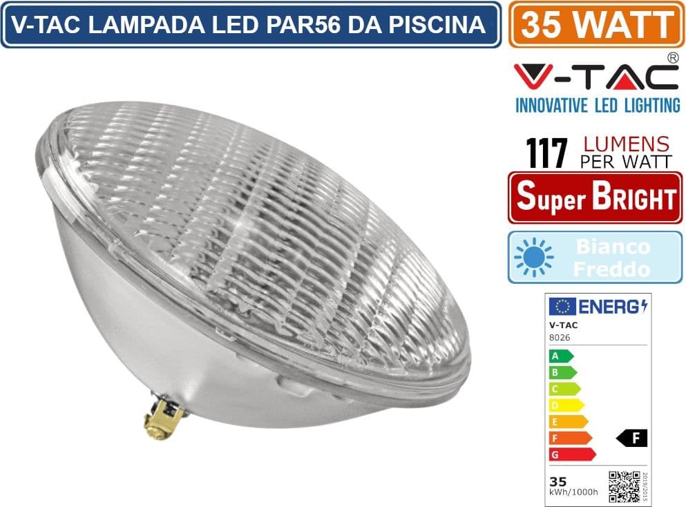 V-TAC VT-12135 LAMPADA LED PAR56 35W SMD DA PISCINA IP68 12V IN VETRO - SKU 8026 - 2