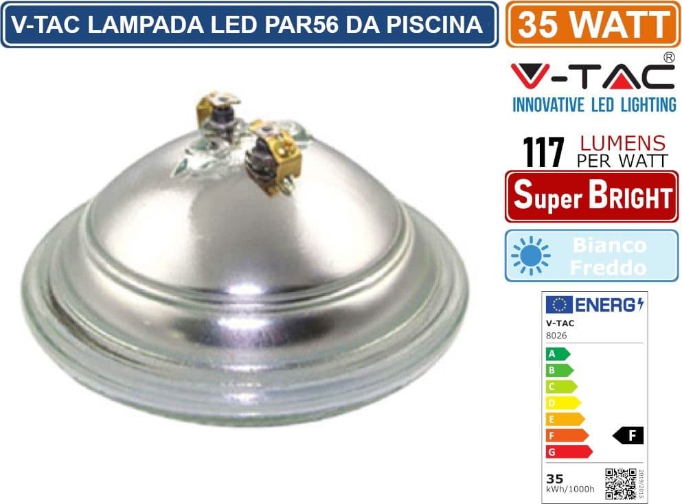 V-TAC VT-12135 LAMPADA LED PAR56 35W SMD DA PISCINA IP68 12V IN VETRO - SKU 8026 - 3