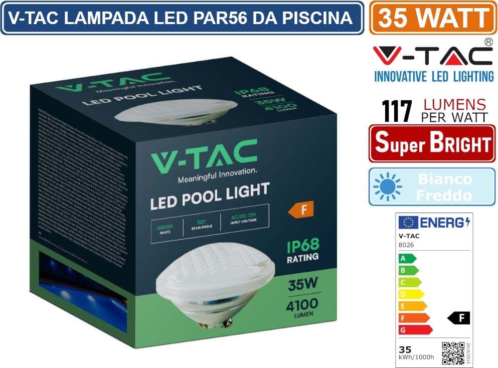 V-TAC VT-12135 LAMPADA LED PAR56 35W SMD DA PISCINA IP68 12V IN VETRO - SKU 8026 - 4