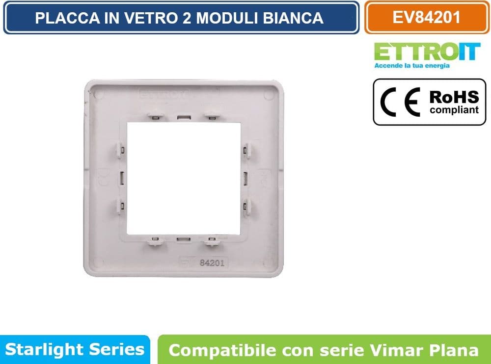 PLACCA IN VETRO COLORE BIANCO COMPATIBILE CON SERIE VIMAR PLANA 2 - 3 - 4 - 7 MODULI ETTROIT - 3