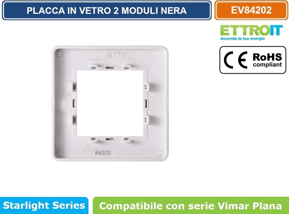 PLACCA IN VETRO COLORE NERO COMPATIBILE CON SERIE VIMAR PLANA 2 - 3 - 4 - 7 MODULI ETTROIT - 3
