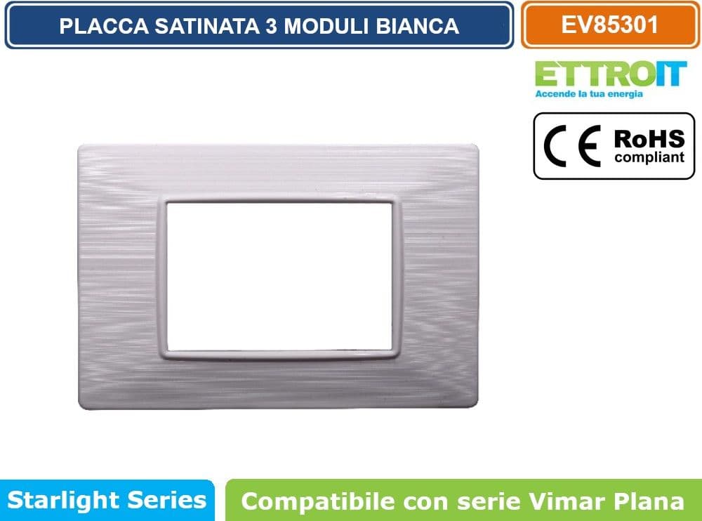 PLACCA IN TECNOPOLIMERO SATINATA COLORE BIANCO COMPATIBILE CON SERIE VIMAR PLANA 2 - 3 - 4 - 7 MODULI ETTROIT - 4