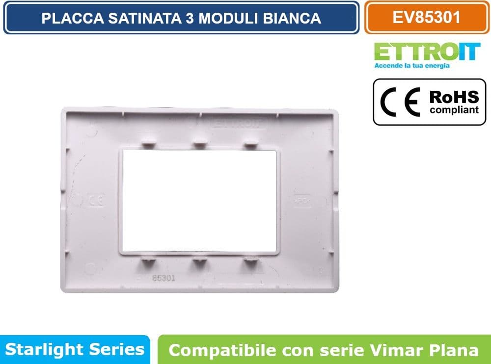 PLACCA IN TECNOPOLIMERO SATINATA COLORE BIANCO COMPATIBILE CON SERIE VIMAR PLANA 2 - 3 - 4 - 7 MODULI ETTROIT - 5