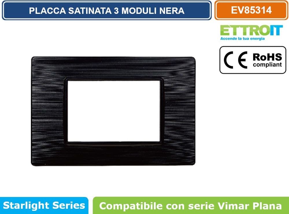 PLACCA IN TECNOPOLIMERO SATINATA COLORE NERO COMPATIBILE CON SERIE VIMAR PLANA 2 - 3 - 4 - 7 MODULI ETTROIT - 4
