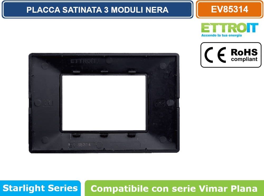 PLACCA IN TECNOPOLIMERO SATINATA COLORE NERO COMPATIBILE CON SERIE VIMAR PLANA 2 - 3 - 4 - 7 MODULI ETTROIT - 5