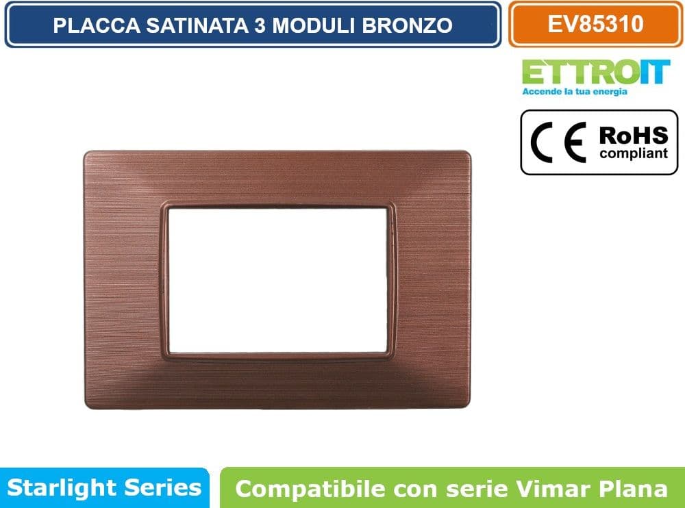 PLACCA IN TECNOPOLIMERO SATINATA COLORE BRONZO COMPATIBILE CON SERIE VIMAR PLANA 2 - 3 - 4 - 7 MODULI ETTROIT - 4