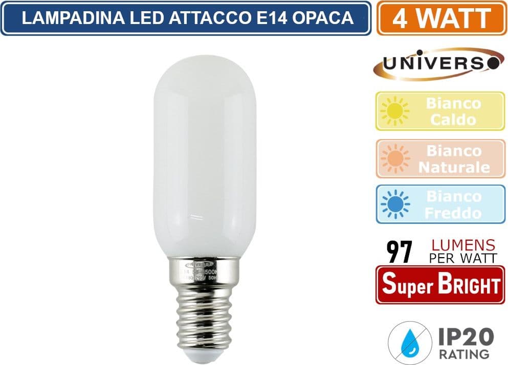 KIT 20 PEZZI UNIVERSO LAMPADINA LED E14 4W TUBOLARE T25 390 LUMEN APERTURA 300° LUCE CALDA NATURALE FREDDA - 2