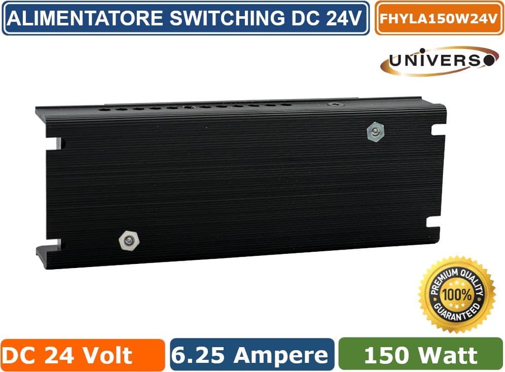 ALIMENTATORE SLIM METALLICO STABILIZZATO SWITCHING TRIMMER 220V-24V 6.25A 150 WATT COLORE NERO - 3