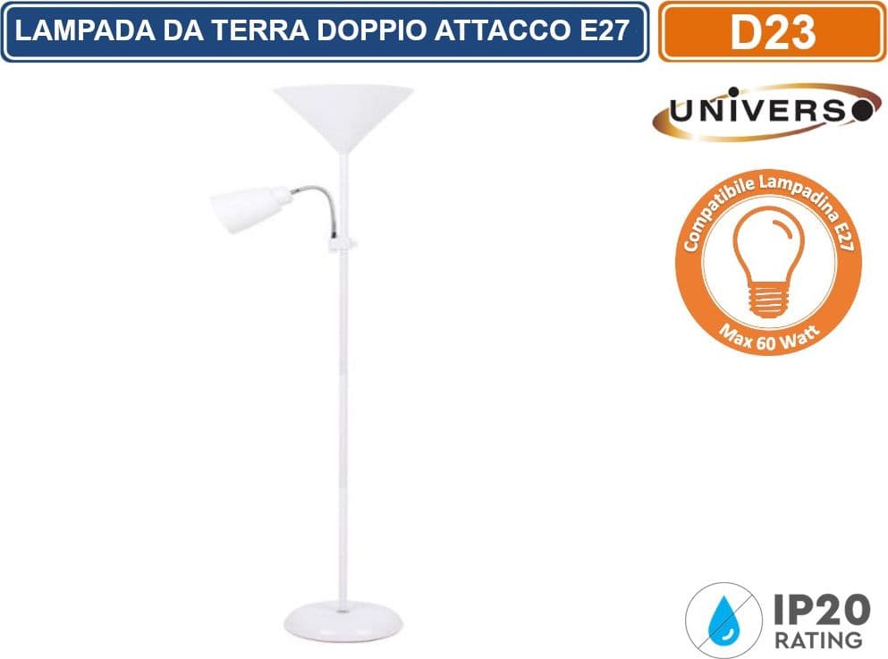 UNIVERSO LAMPADA A PIANTANA DA TERRA IN METALLO CON DOPPIO ATTACCO E27 PORTALAMPDA A BRACCIO ORIENTABILE - 2