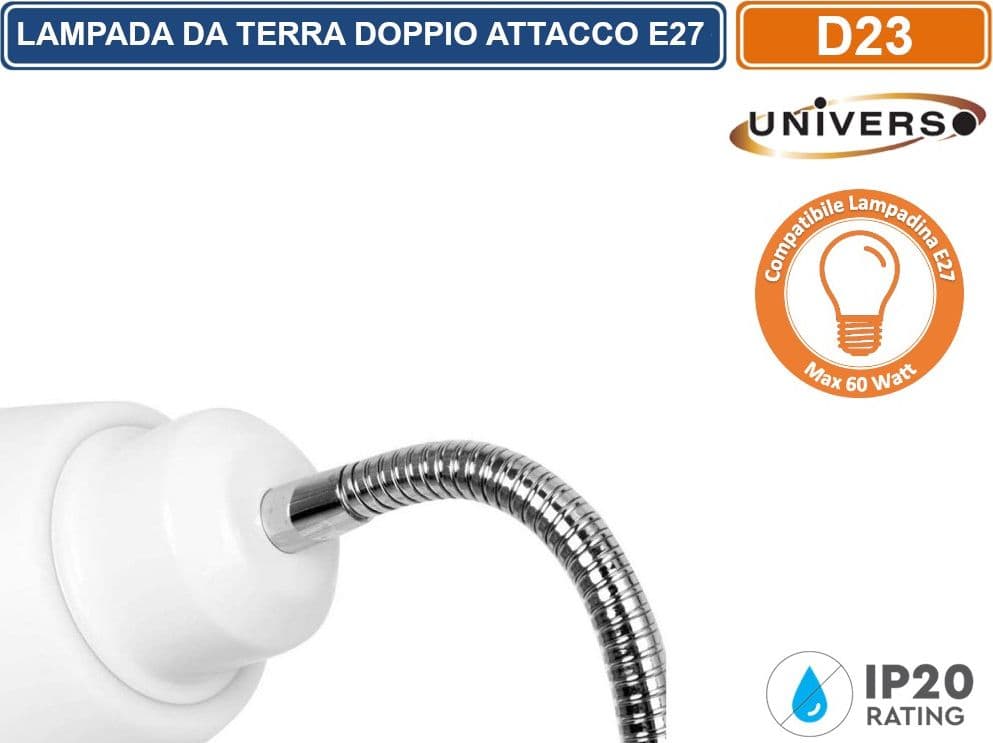 UNIVERSO LAMPADA A PIANTANA DA TERRA IN METALLO CON DOPPIO ATTACCO E27 PORTALAMPDA A BRACCIO ORIENTABILE - 3
