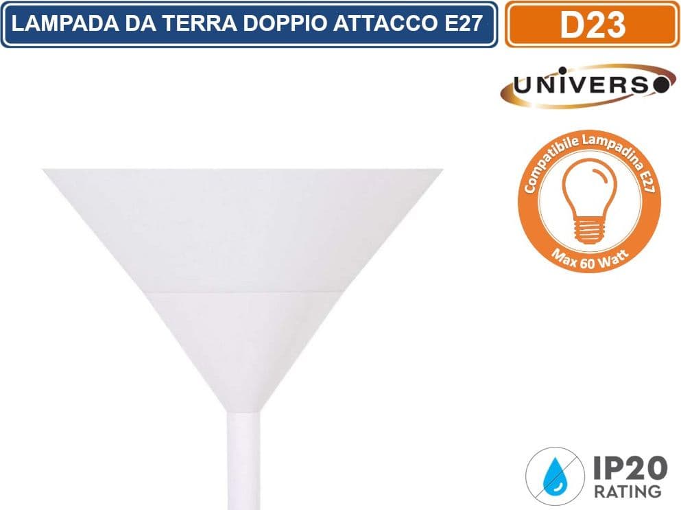 UNIVERSO LAMPADA A PIANTANA DA TERRA IN METALLO CON DOPPIO ATTACCO E27 PORTALAMPDA A BRACCIO ORIENTABILE - 4
