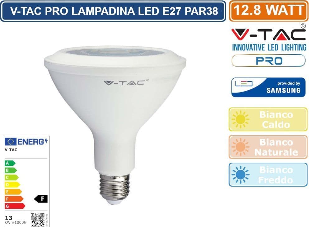 V-TAC PRO VT-238 LAMPADINA LED E27 12,8W BULB PAR LAMP PAR38 CHIP SAMSUNG - SKU 21150 / 21151 / 21152 - 4