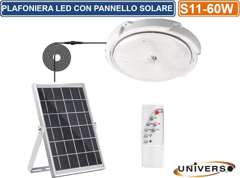 PLAFONIERA LED 60W RICARICABILE CON PANNELLO SOLARE TELECOMANDO WIRELESS - 2