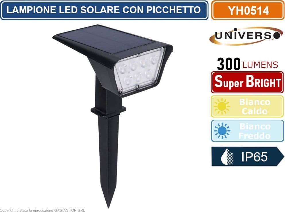 FARETTO LED DA GIARDINO RICARICABILE 3.5W CON PANNELLO SOLARE CON PICCHETTO IP65 - 6