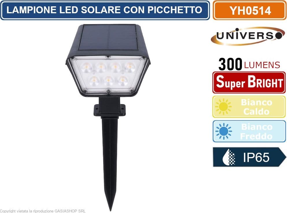 FARETTO LED DA GIARDINO RICARICABILE 3.5W CON PANNELLO SOLARE CON PICCHETTO IP65 - 3