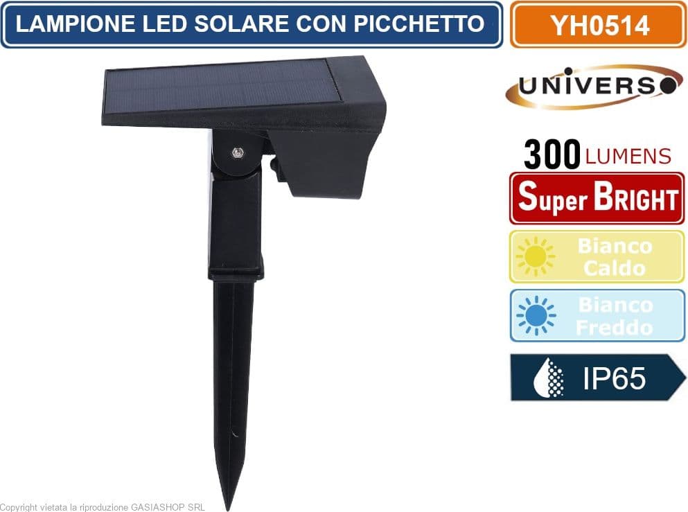 FARETTO LED DA GIARDINO RICARICABILE 3.5W CON PANNELLO SOLARE CON PICCHETTO IP65 - 4