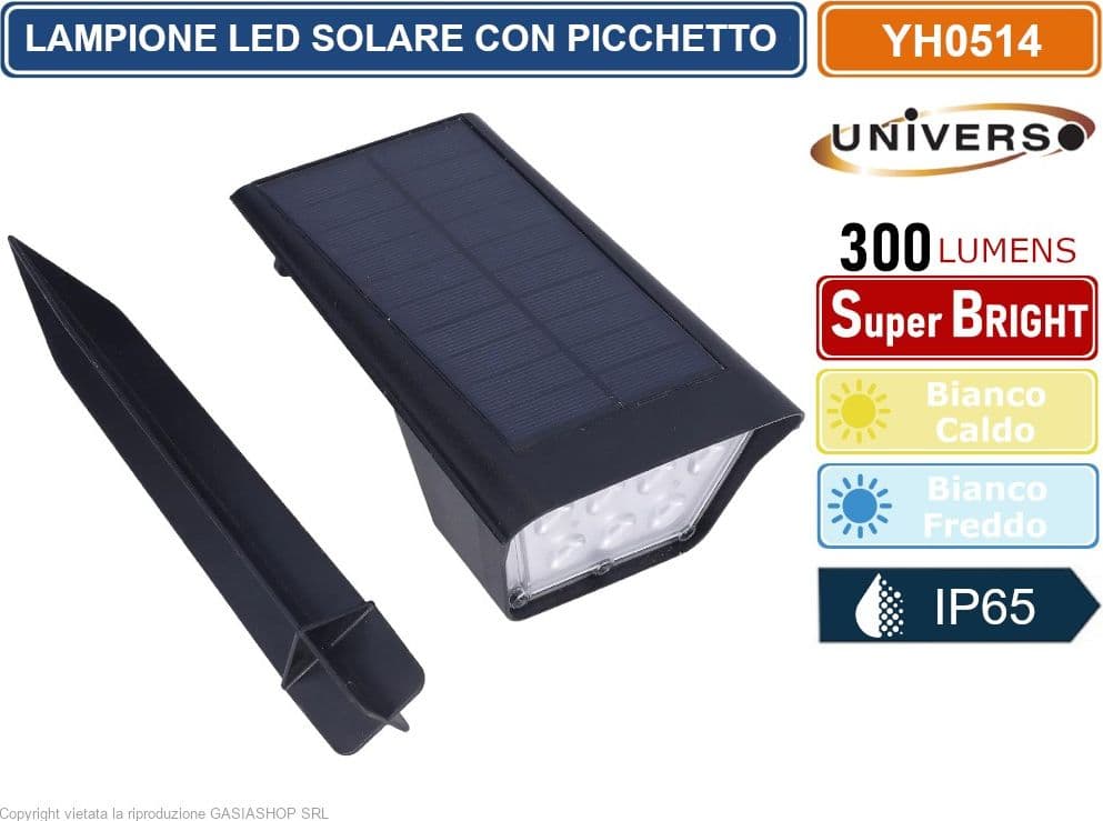 FARETTO LED DA GIARDINO RICARICABILE 3.5W CON PANNELLO SOLARE CON PICCHETTO IP65 - 5