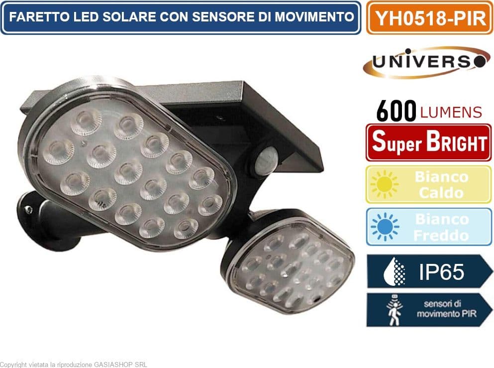 FARETTO DOPPIO A LED DA GIARDINO SNODABILE RICARICABILE 16W CON PANNELLO SOLARE CON PICCHETTO IP65 - 2