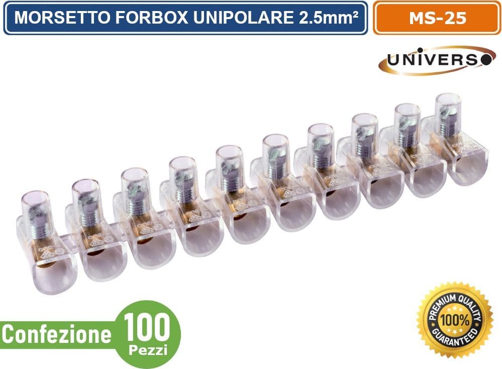 CONFEZIONE 100 PEZZI MORSETTO FORBOX A CAPPUCCIO UNIPOLARE TRASPERENTE PER CAVI CON SEZIONE 2.5MM