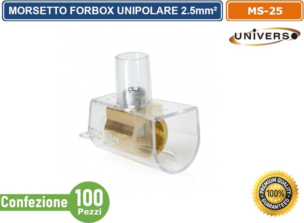 CONFEZIONE 100 PEZZI MORSETTO FORBOX A CAPPUCCIO UNIPOLARE TRASPERENTE PER CAVI CON SEZIONE 2.5MM - 2