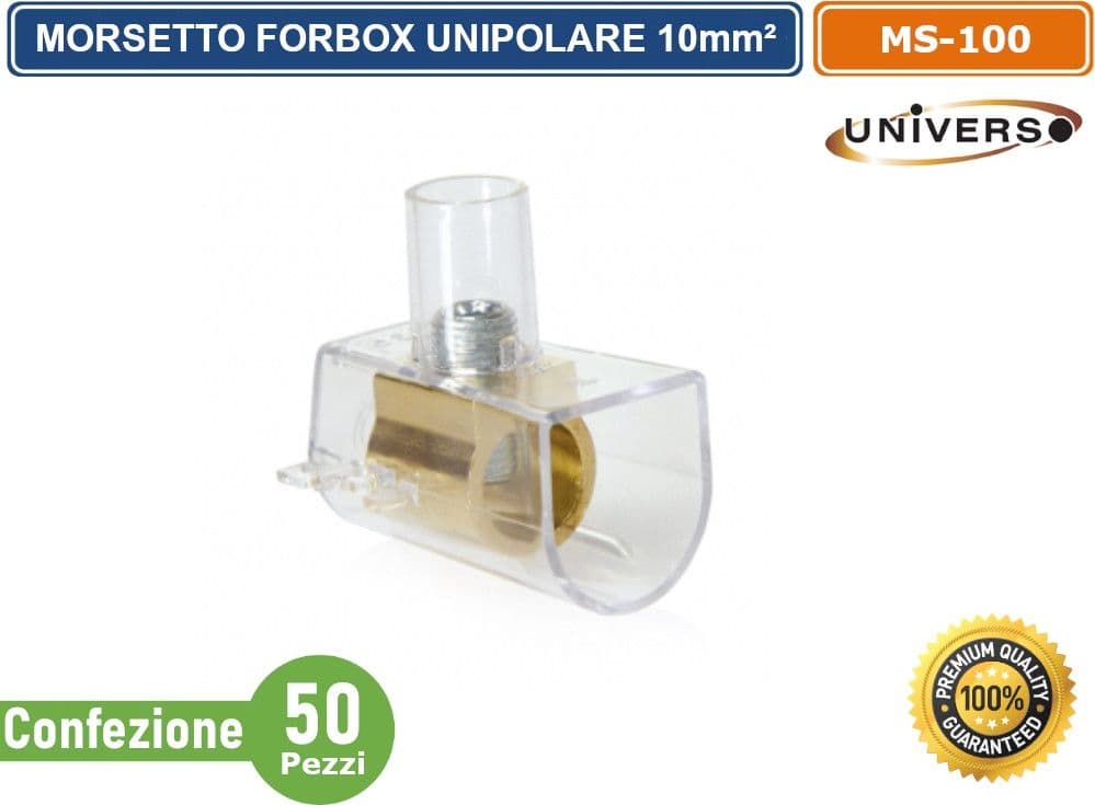 CONFEZIONE 50 PEZZI MORSETTO FORBOX A CAPPUCCIO UNIPOLARE TRASPERENTE PER CAVI CON SEZIONE 10MM - 2