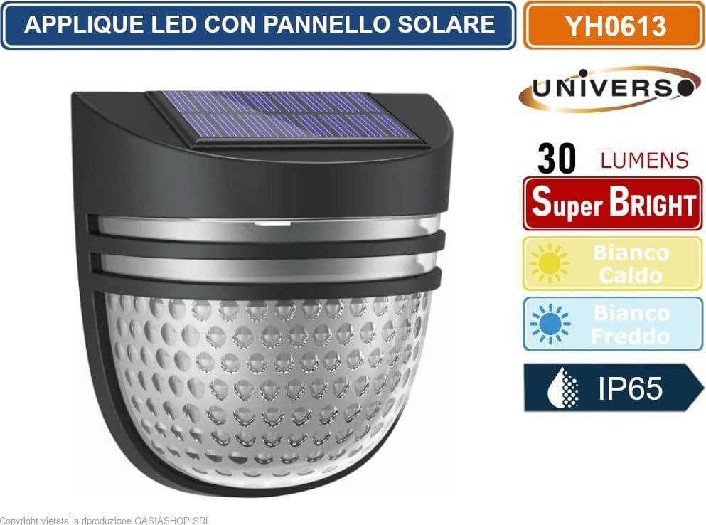 FARETTO APPLIQUE LED DA GIARDINO RICARICABILE 3W CON PANNELLO SOLARE IP65 - 4