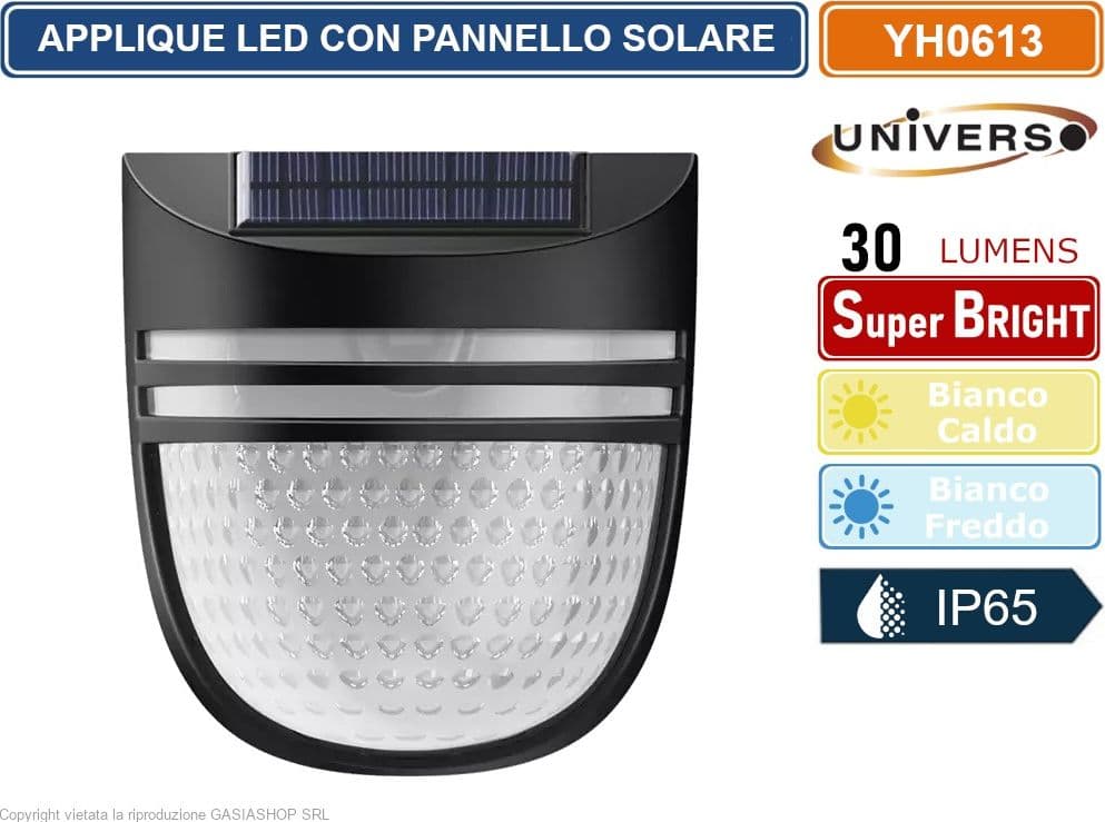 FARETTO APPLIQUE LED DA GIARDINO RICARICABILE 3W CON PANNELLO SOLARE IP65 - 2