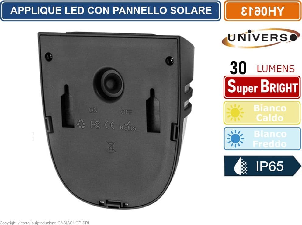 FARETTO APPLIQUE LED DA GIARDINO RICARICABILE 3W CON PANNELLO SOLARE IP65 - 3