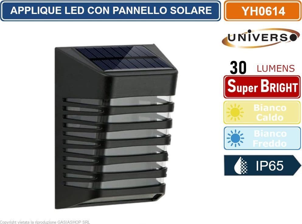 FARETTO APPLIQUE LED DA GIARDINO RICARICABILE 3W CON PANNELLO SOLARE DA ESTERNO IP65 - 3