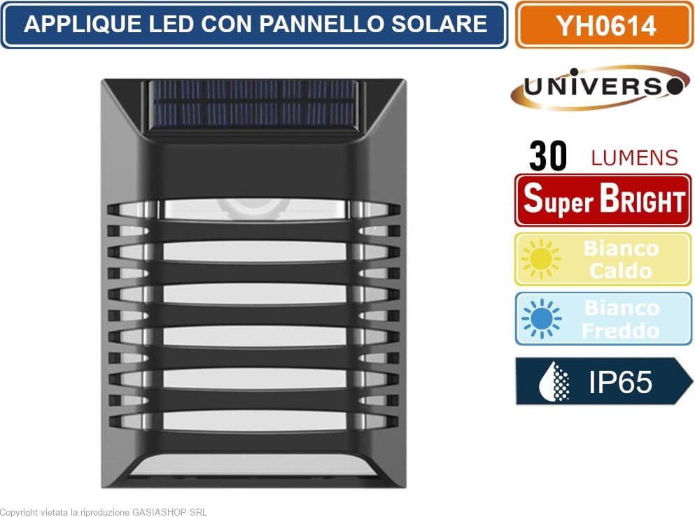FARETTO APPLIQUE LED DA GIARDINO RICARICABILE 3W CON PANNELLO SOLARE DA ESTERNO IP65 - 2