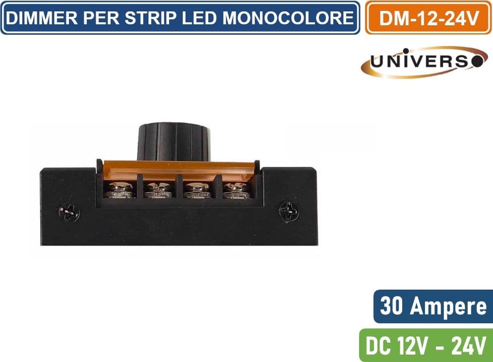DIMMER INTERRUTTORE CON MANOPOLA PER STRIP LED MONOCOLORE DC12/24V POTENZA MASSIMA 720W - 4