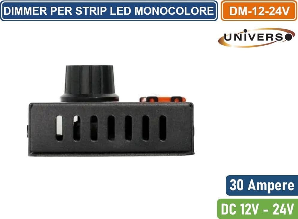 DIMMER INTERRUTTORE CON MANOPOLA PER STRIP LED MONOCOLORE DC12/24V POTENZA MASSIMA 720W - 5