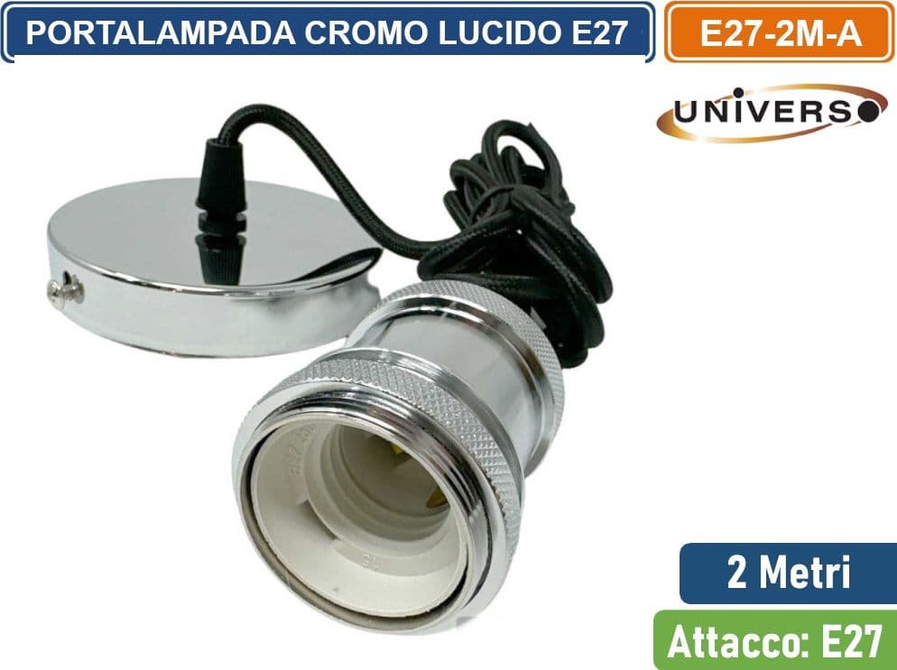 LAMPADARIO PORTALAMPADA A SOSPENSIONE CROMATO LUCIDO PER LAMPADINE E27 - 2